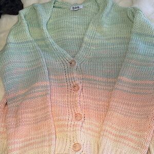 525 America Pastel Gradient V-Neck Button-Up Cardigan - Mint, Peach, Cream